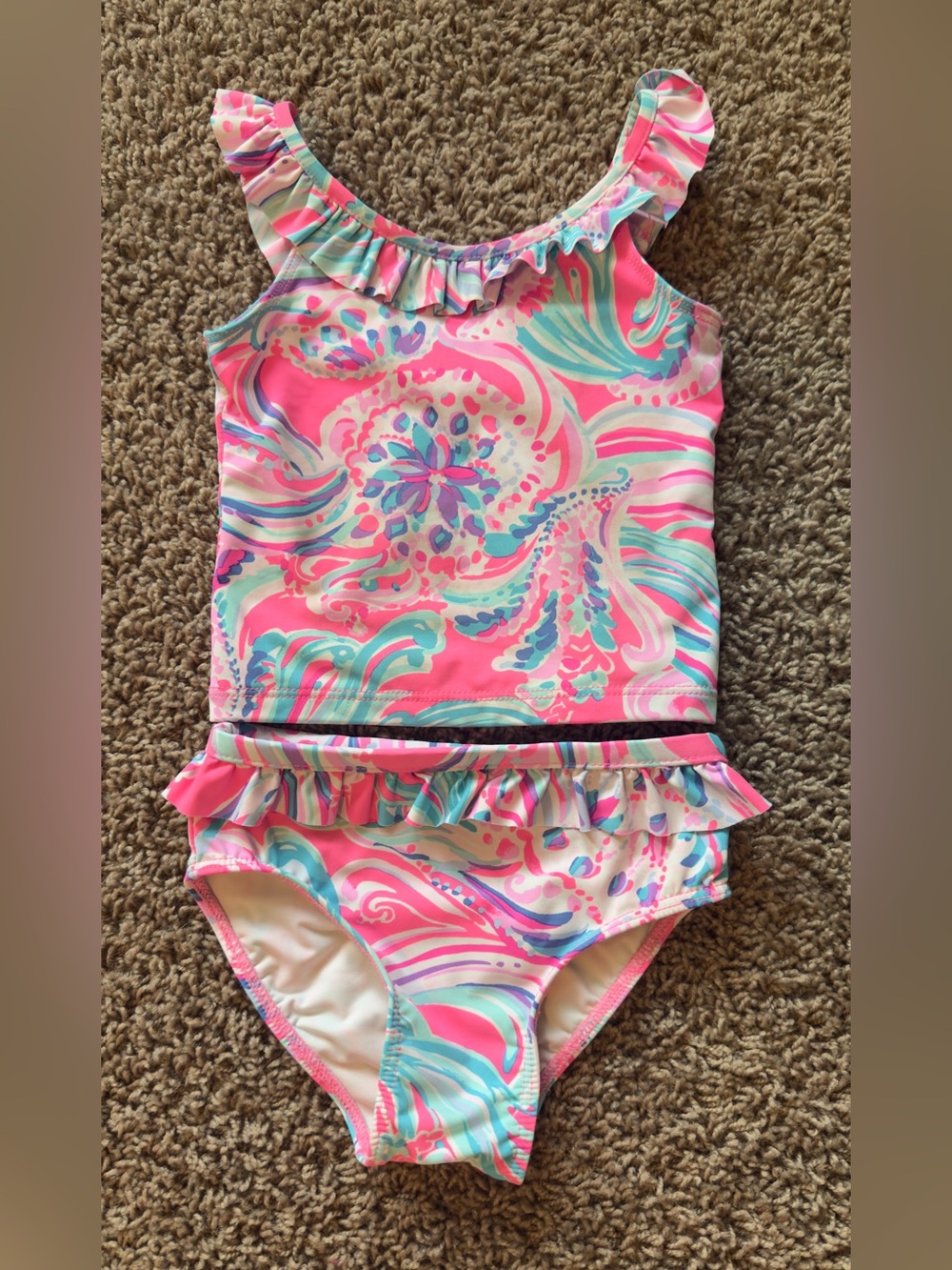 Lilly Pulitzer Kids' Kinsey UPF 50+ Two-Piece Pink Swimsuit Size 2
